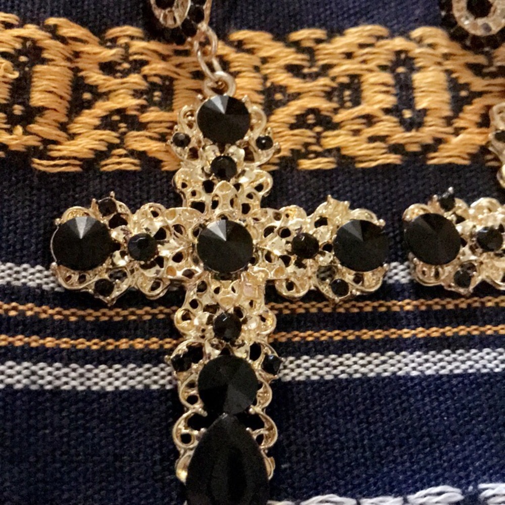 Gold and black large cross ✝️ earrings